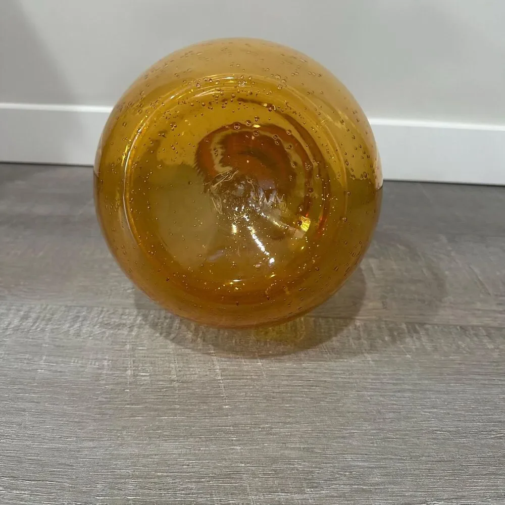 MCM Amber Thick Glass Bulbous Bottle Jug Vase Hand Blown Statement Centerpiece